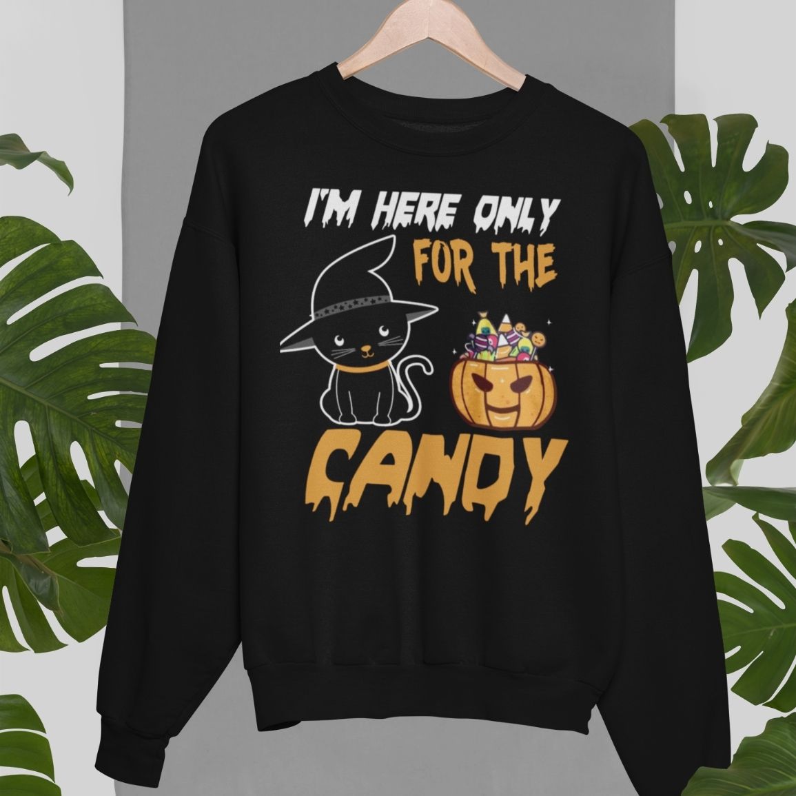 I'm Just Here For The Candy, Halloween Black Cat Unisex Sweatshirt