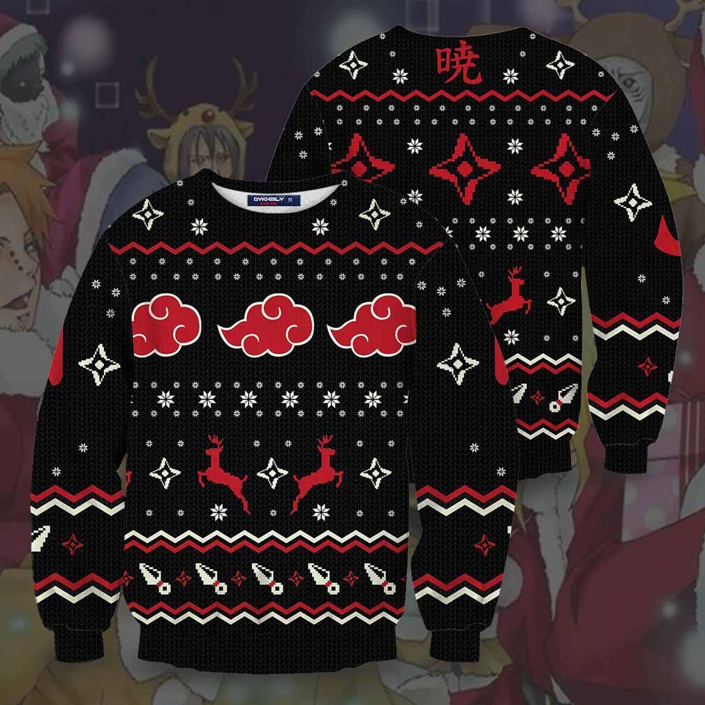 Akatsuki Naruto Wool Knitted Sweater, Christmas Akatsuki 3D Sweater
