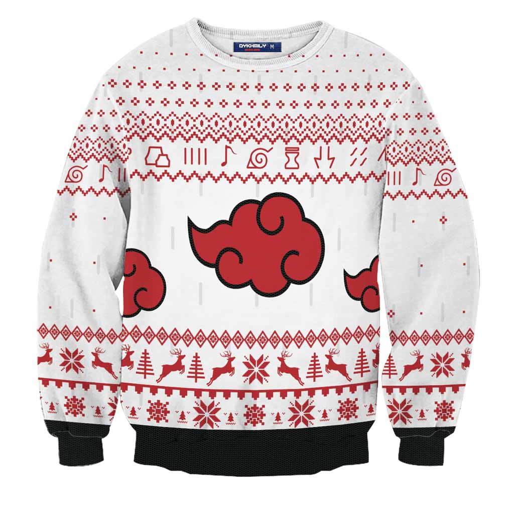 Akatsuki White Wool Knitted Sweater, Naruto Christmas Sweater 3D