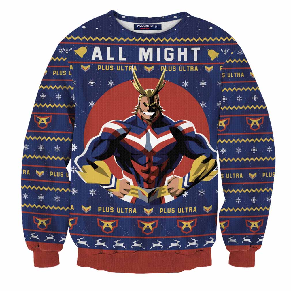 All Might Wool Knitted Sweater, Hero Academia Christmas 3D Sweater