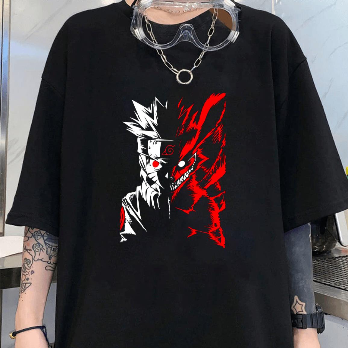 anime akatsuki naruto and kurama itachi nine tail fox unisex tshirt sweatshirt hoodie eszv713290