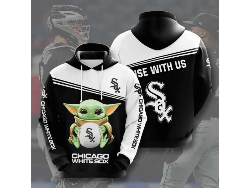 Chicago White Sox Baby Yoda Hoodie All Over Print Black And White