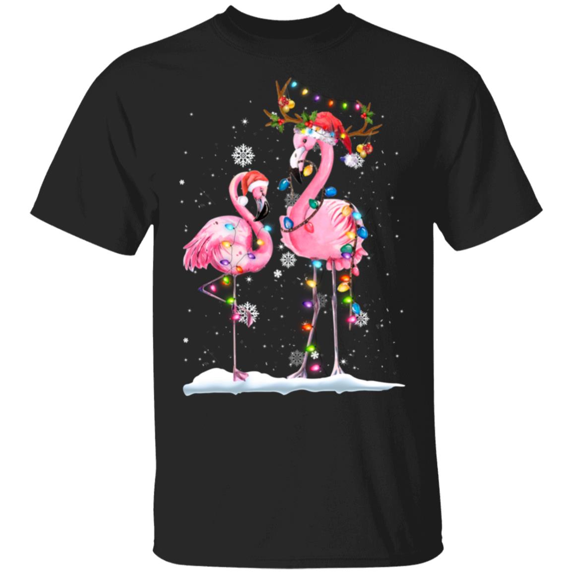 Christmas Flamingo Santa Hat Xmas Lights Unisex T-Shirt