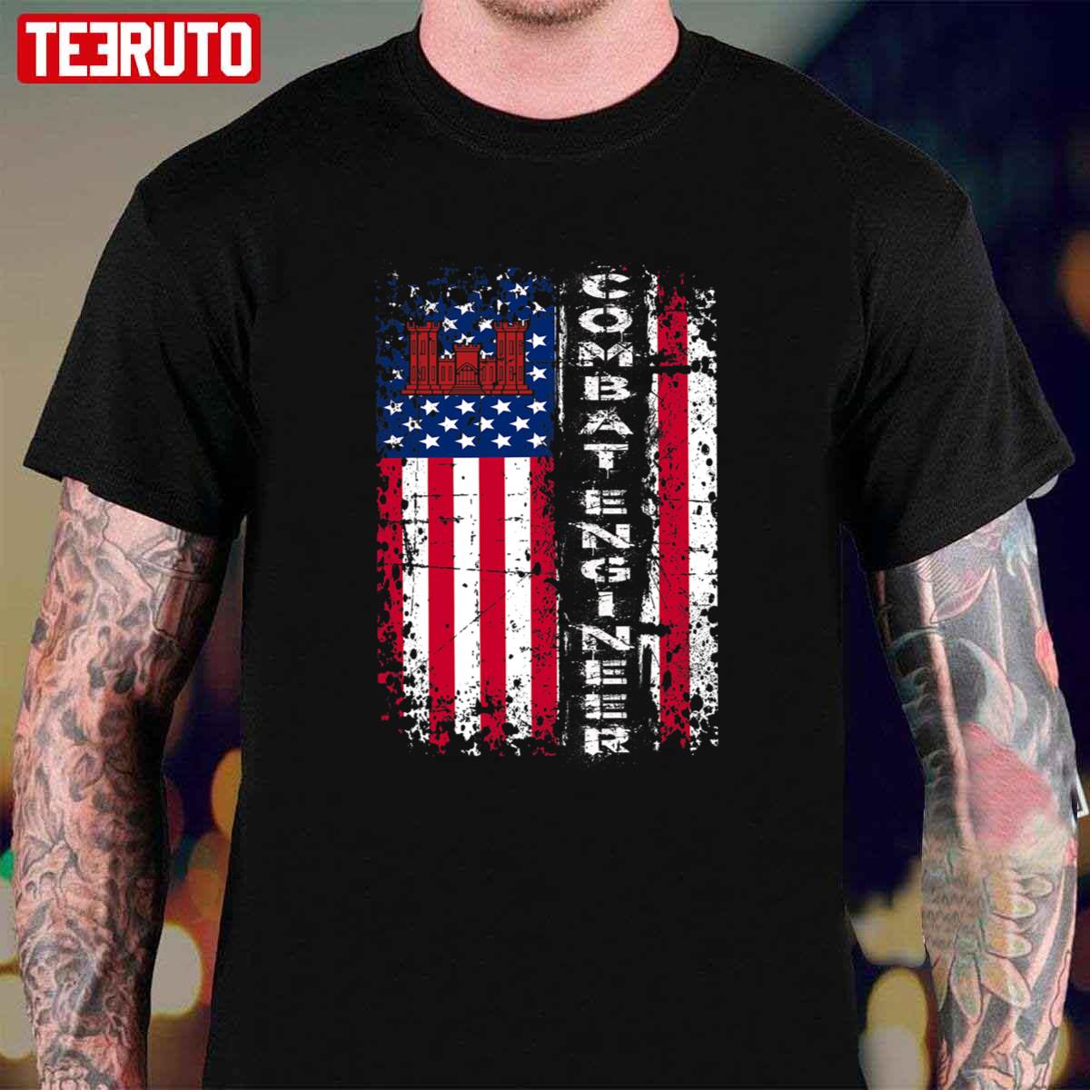 Combat Engineer Distressed American Flag – U.S. Military T-shirt