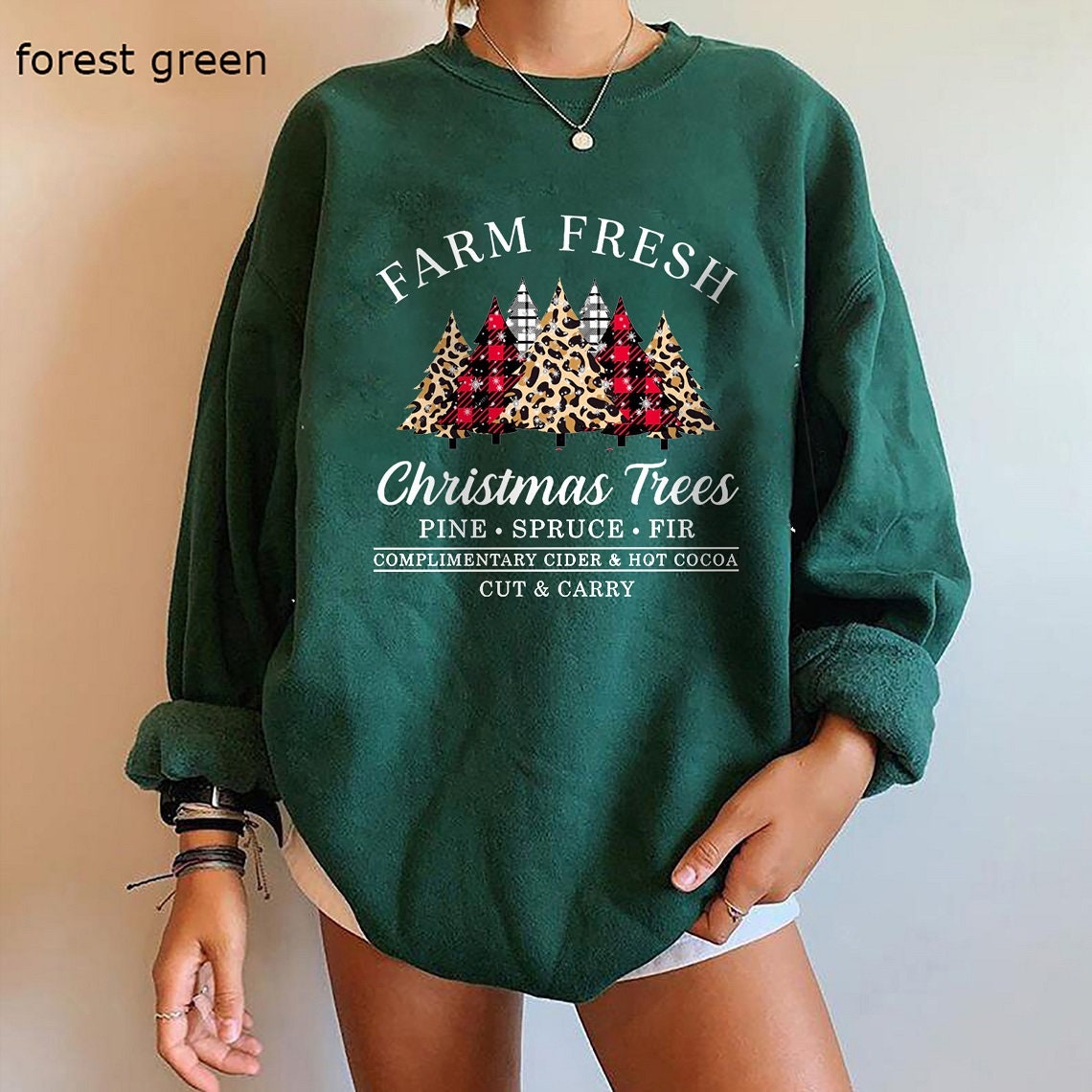 Farm Fresh Christmas Trees Crewneck Sweatshirt Leopard