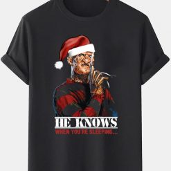 freddy krueger christmas santa tshirt he knows when youre sleeping hcnta71450