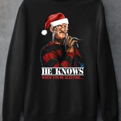 Freddy Krueger Christmas Santa T-Shirt He Knows When You’re Sleeping