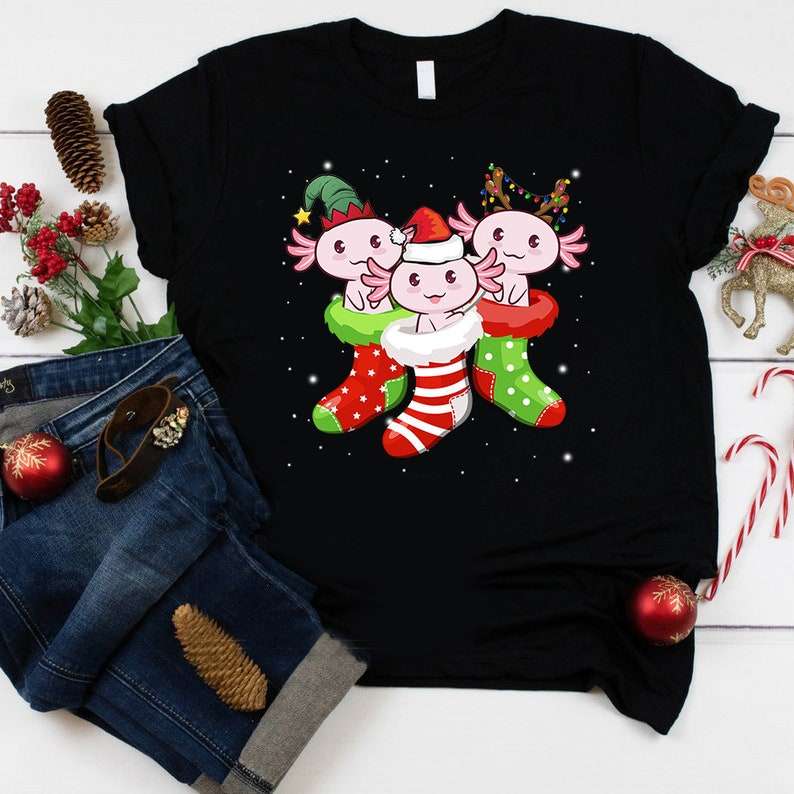 Funny Axolotl In Socks Christmas Unisex T-Shirt