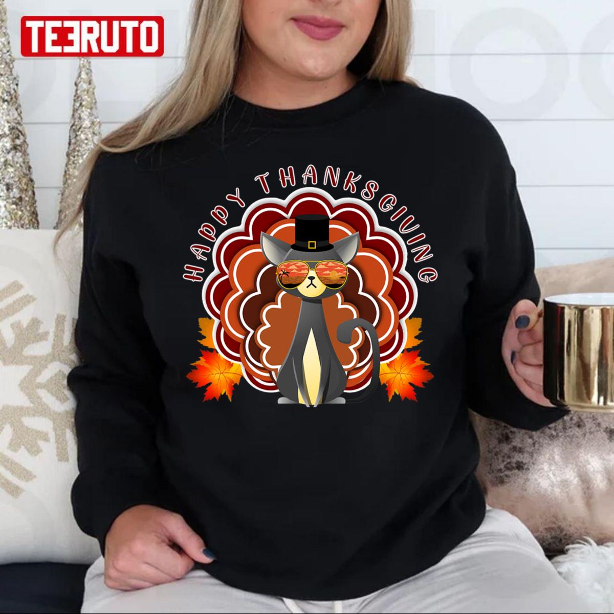 Funny Cat Turkey Happy Thanksgiving Unisex Sweatshirt