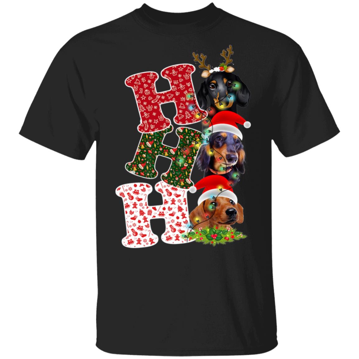 Funny Ho Ho Ho Dachshund Dog Santa Christmas Unisex T-Shirt