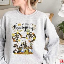 Happy Thanksgiving Disney Mickey Minnie Fall Leaves Unisex Sweatshirt