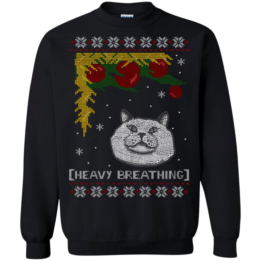 Heavy Breathing Cat Ugly Christmas Sweatshirt