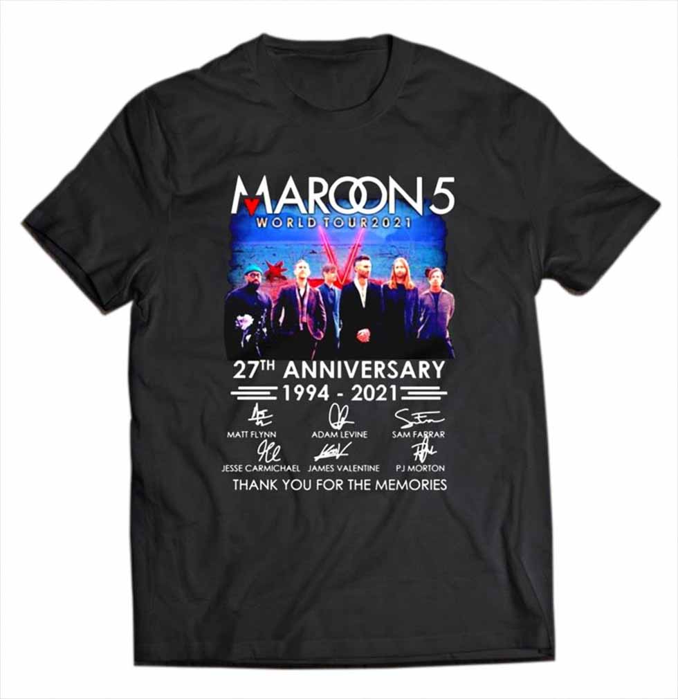 Maroon 5 T-Shirt World Tour 2021 27th Anniversary Signatures