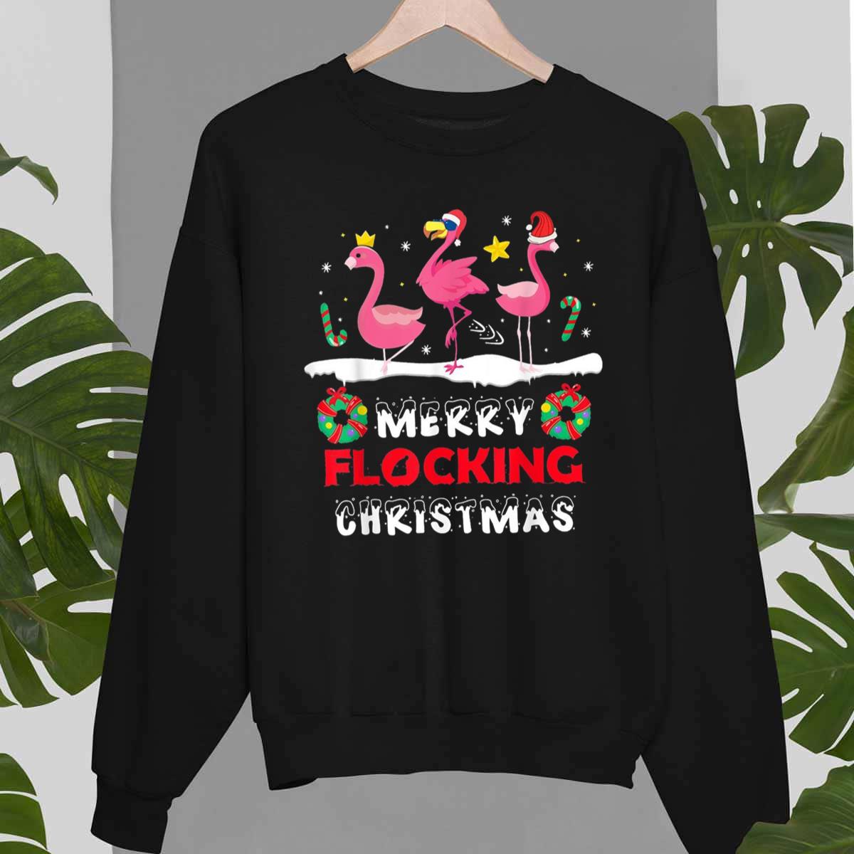 Merry Flocking Christmas Pink Flamingo Dancing Unisex Sweatshirt