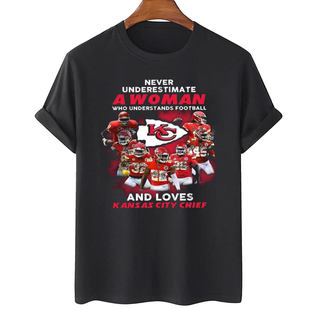Never Underestimate Woman Understands Football And Loves Kansas Football Unisex T-Shirt