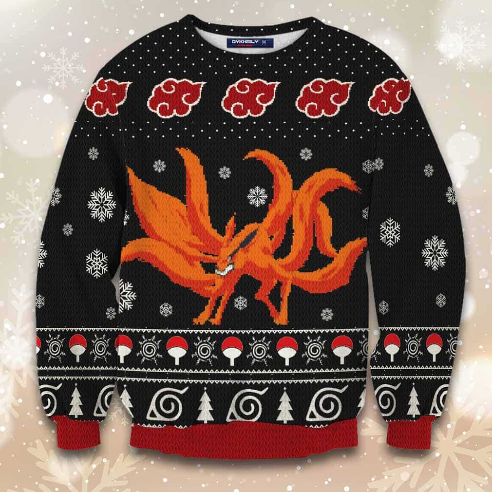 Nine Tailed Fox Kurama Wool Knitted Sweater, Christmas Naruto 3D Sweater