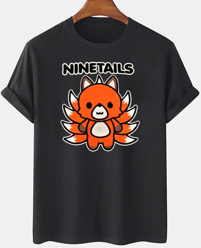 Nine Tails Kurama T-shirt Kitsune Mascot Black