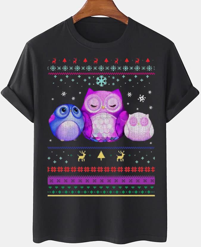 Owl Christmas T-Shirt Ugly Style