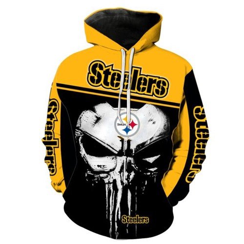 Pittsburgh Steelers Punisher Skull Hoodie 3D