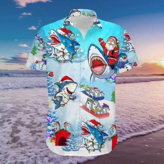 Shark And Santa Claus Christmas Hawaii Aloha Shirt