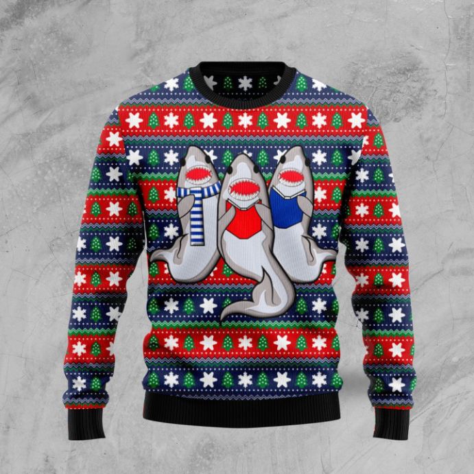 3D Christmas Carolling Sharks Sweater