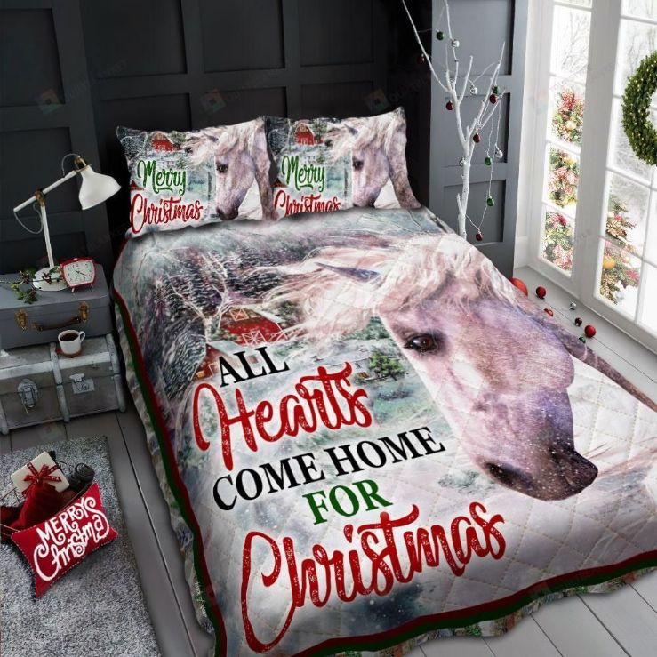 All Heart Come Home For Christmas Horses Quilt Bedding Set