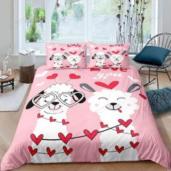 Alpaca And Llama Love Pink Bedding Set