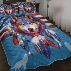 American Wolf Dreamcatcher Flag Quilt Bedding Set