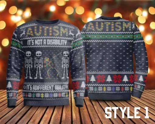 Autism Ugly Christmas Sweater With Variations, It’s Not A Disability It’s A Different Ability