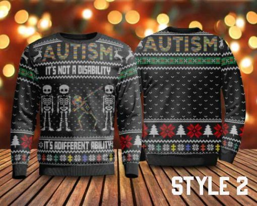 Autism Ugly Christmas Sweater With Variations, It’s Not A Disability It’s A Different Ability