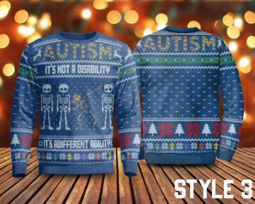 Autism Ugly Christmas Sweater With Variations, It’s Not A Disability It’s A Different Ability