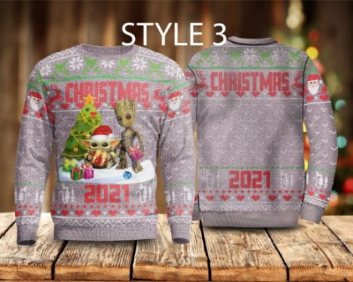 Baby Groot And Baby Yoda Merry Christmas Ugly Sweater With Variations