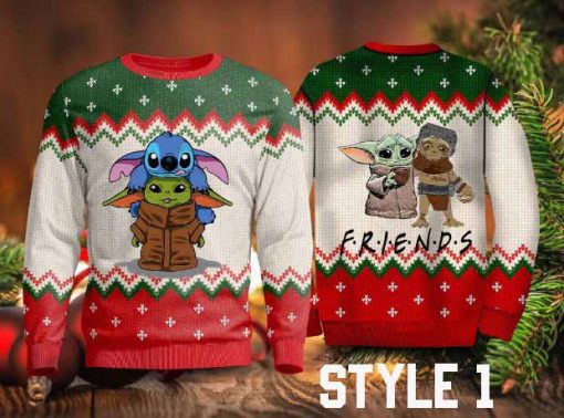 Baby Yoda, Stitch And Friends Christmas Sweater With Variation