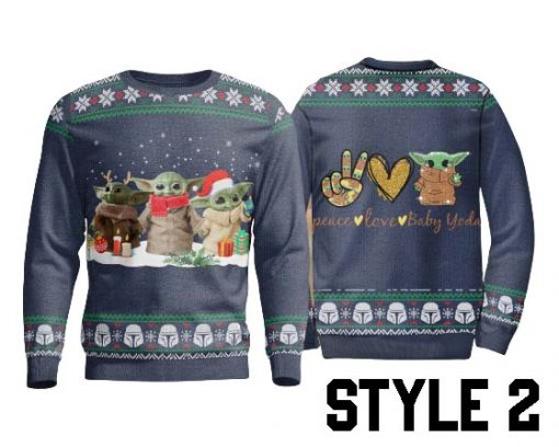 Peace Love Baby Yoda Christmas Sweater 7 Colors