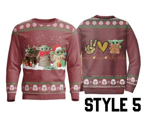 Peace Love Baby Yoda Christmas Sweater 7 Colors