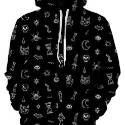 Black Pattern Witchcraft Doodle Hoodie 3D
