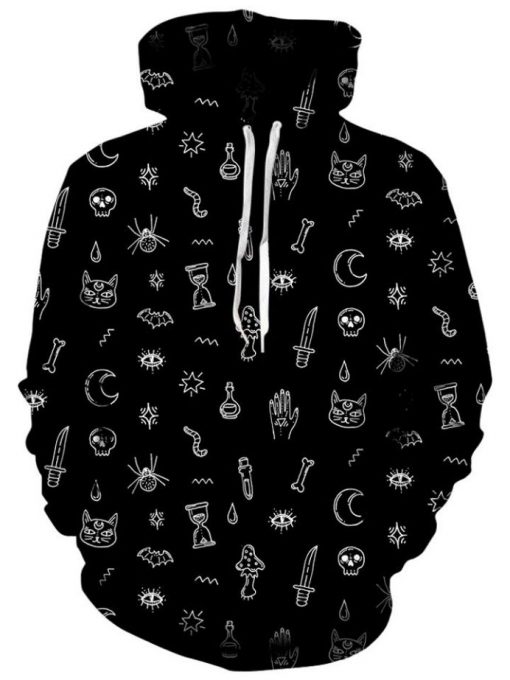 Black Pattern Witchcraft Doodle Hoodie 3D