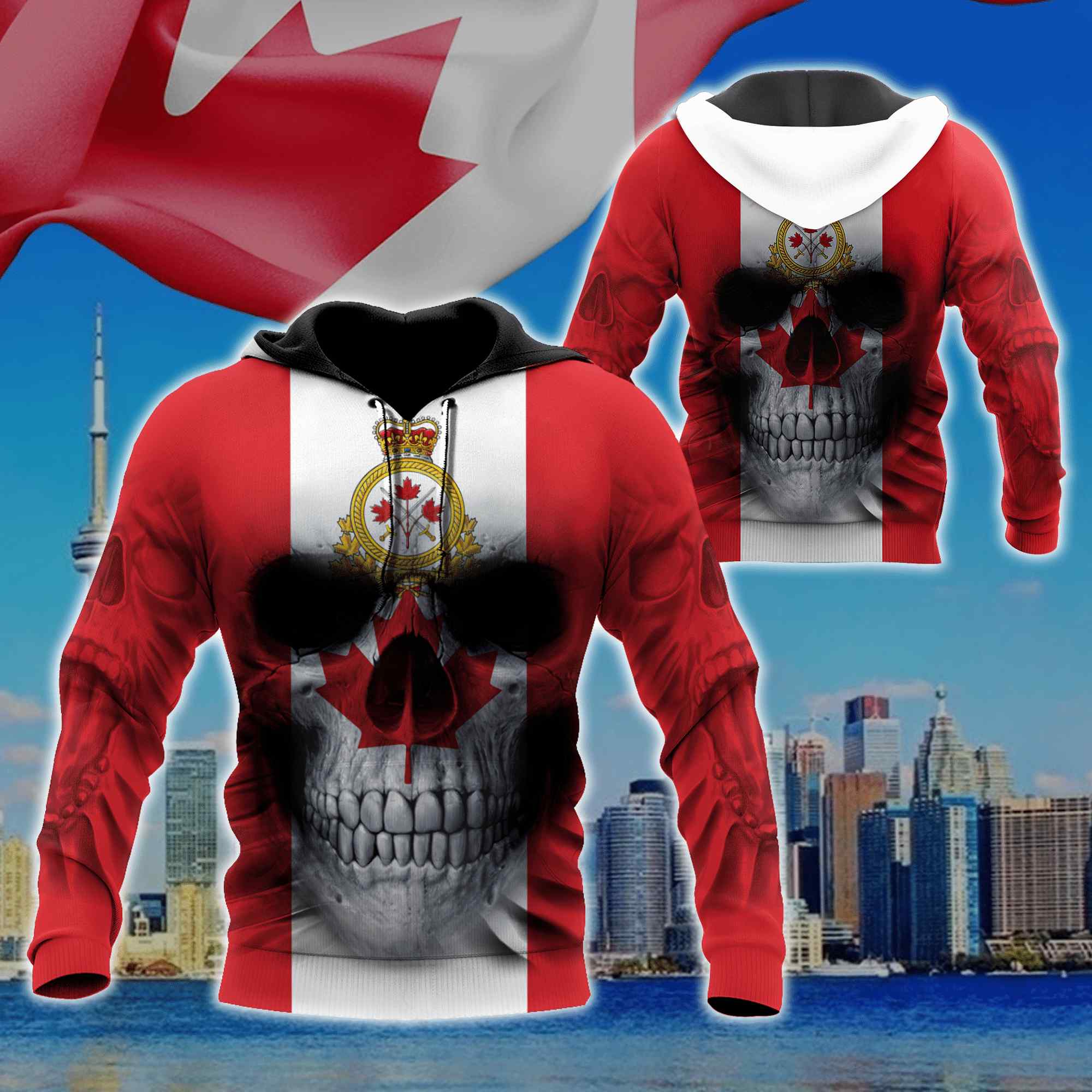 Canadian Army Skull All Over Printed Hoodie