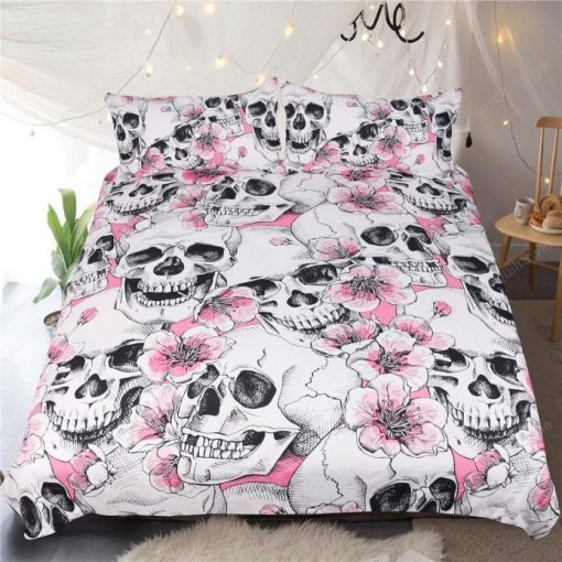 Cherry Blossom Skull Pattern Bedding Set