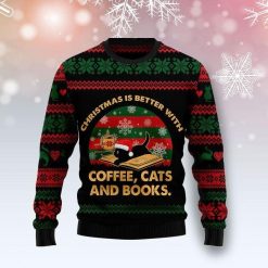 Christmas Better With Cat Coffee Book Christmas Wool Knitted Sweater