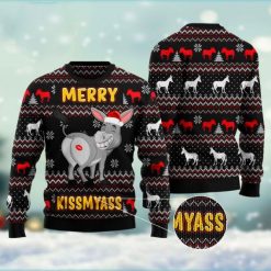 Donkeys Merry Kissmyass Christmas Wool Knitted Sweater