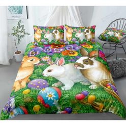 Easter Bunny In Flower Garden Spread Bedding Set