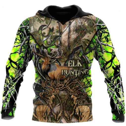 Elk Hunting Camo Hoodie All Over Printed Unisex Deluxe