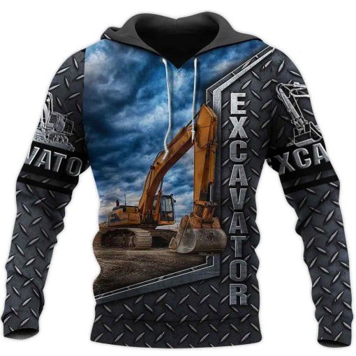 Farmer Excavator Heavy Equipment Blue 3D Hoodie