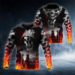 Fire Hunter Skull Hoodie All Over Printed