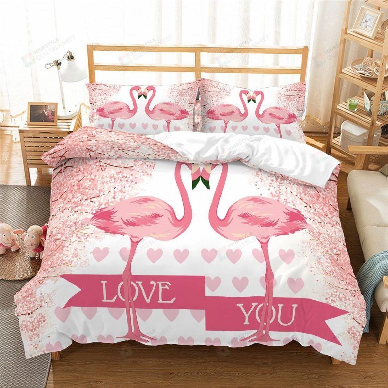 Flamingo Pink Quilt 3d Bedding Set, Pink Twin Bed Comforter