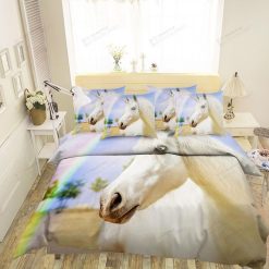 Rainbow And White Horse 3D Bedding Set