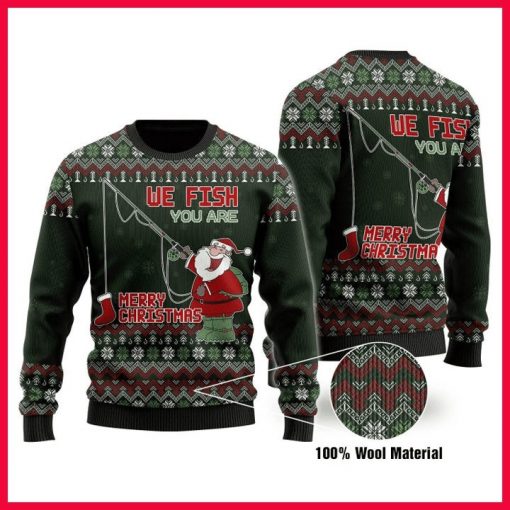 Santa Claus Fishing Christmas Wool Knitted Sweater