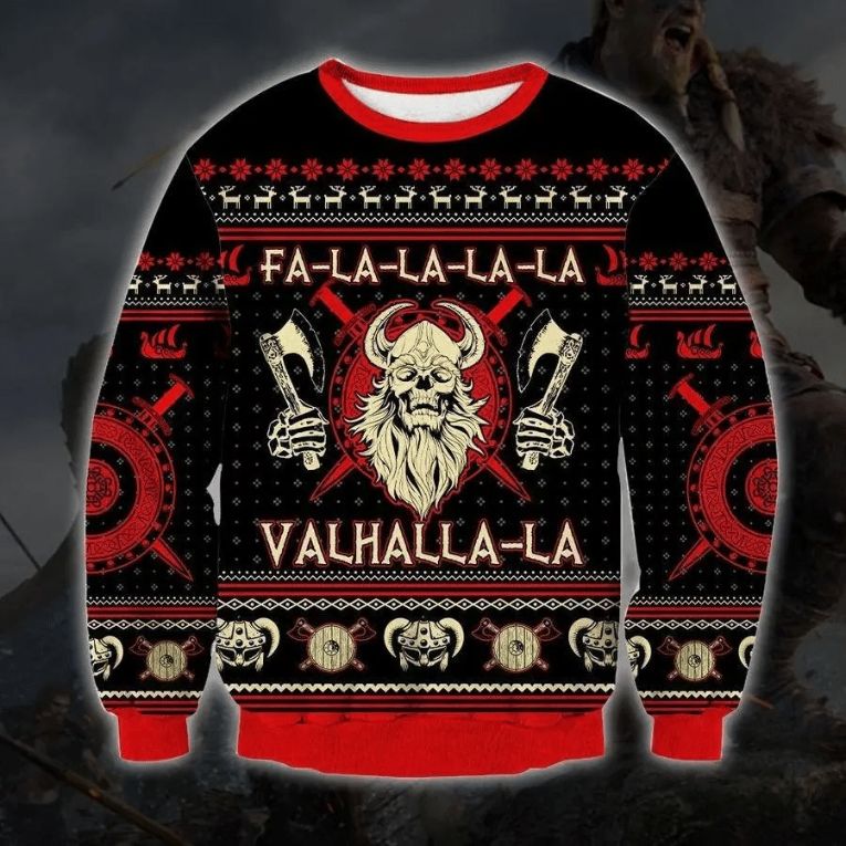 Viking Valhalla-La Ugly Christmas Red Sweater 3D All Over Print