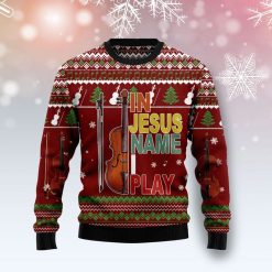 Violin In Jesus Name Play Christmas Ugly Sweater